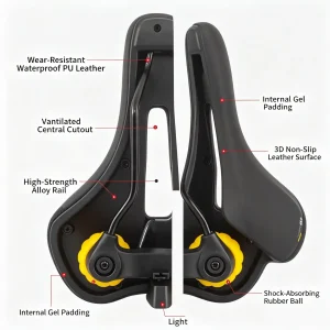 Mountain Bike Saddle with GEL Padding| Detachable LED Taillight| Anti-Slip| Waterproof| Comfort Hollow Design